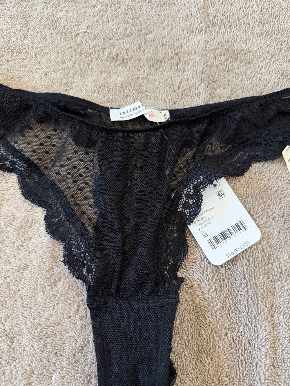 Free People Black Sheer Lace Thong